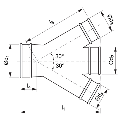 Trójniki i czwórniki wentylacyjne > Czwórnik XVTR 30°