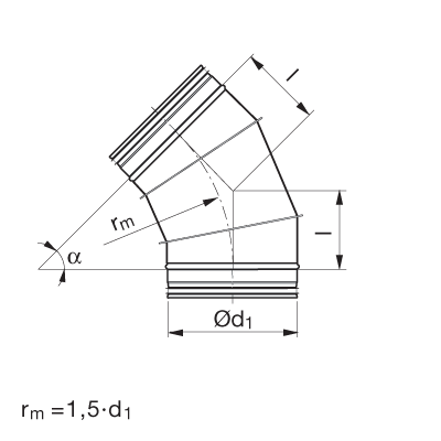 Kolana wentylacyjne > Kolano segmentowe długie BSFU 45°