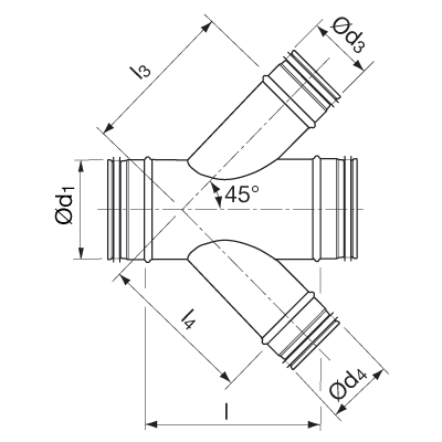 Trójniki wentylacyjne > Czwórnik XVU 45°