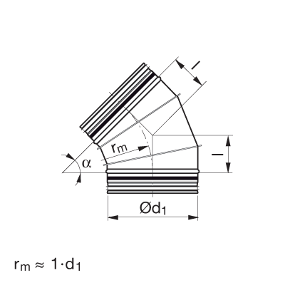 Okrągłe kanały i kształtki oddymiające > Kolano segmentowe BFUSS 45°