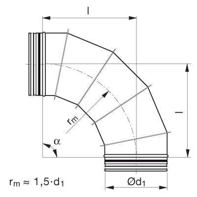 Okrągłe kanały i kształtki oddymiające > Kolano segmentowe długie BSFUSS 90°