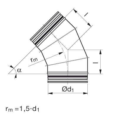 Okrągłe kanały i kształtki oddymiające > Kolano segmentowe długie BSFUSS 45°
