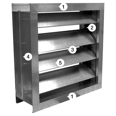 Elementy do produkcji przepustnic/czerpni/wyrzutni > Przepustnica samoczynna aluminiowa kanałowa PSK - elementy produkcyjne