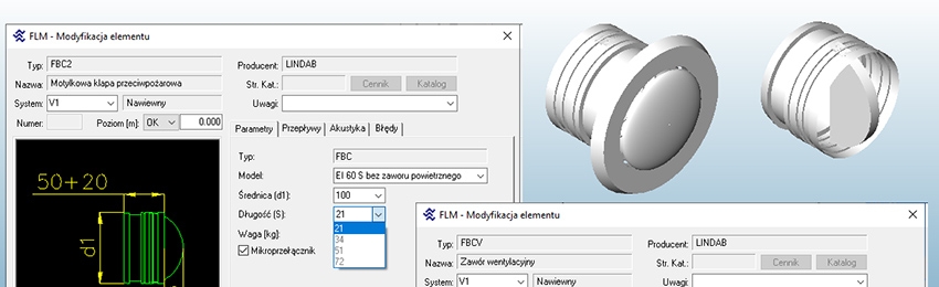 Nawiewniki liniowe serii LDW oraz klapy przeciwpożarowe FBC2 i FBCV w programach FLUID DESK